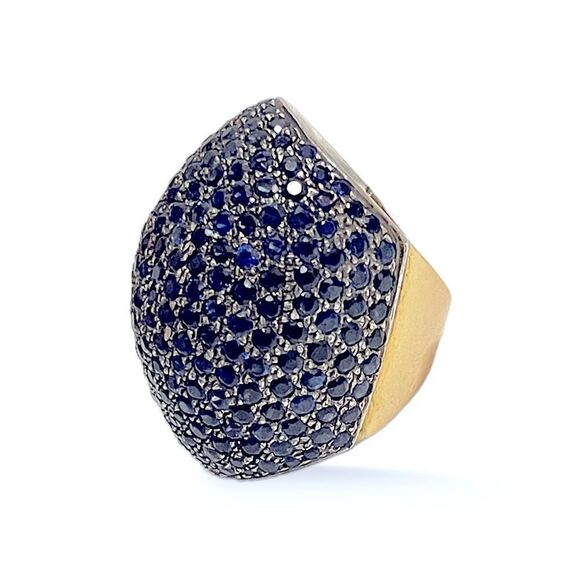 ❤️SOLD❤️BLUE Crystal Cocktail/ Statement Ring |12K Gold Band| - Picture 1 of 13